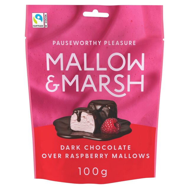 Mallow & Marsh Raspberry Marshmallows mit 70% dunkler Schokolade 100g überzogen