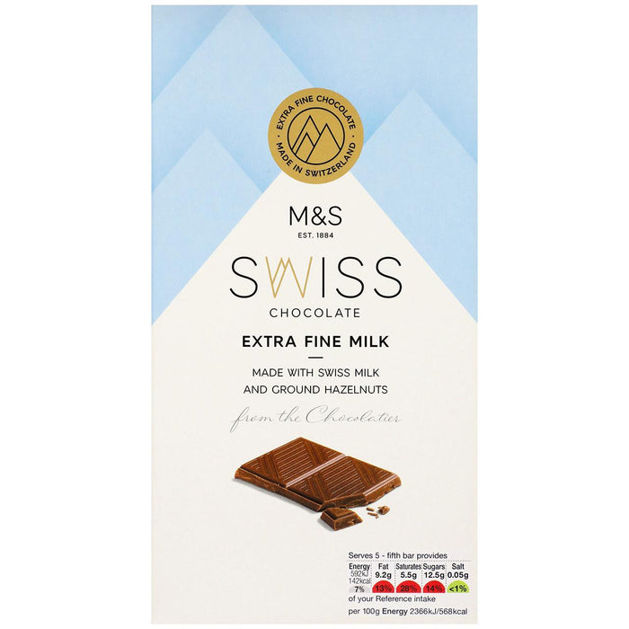 M&S Swiss Extra Fine Milk Chocolate con avellanas molidas 125G